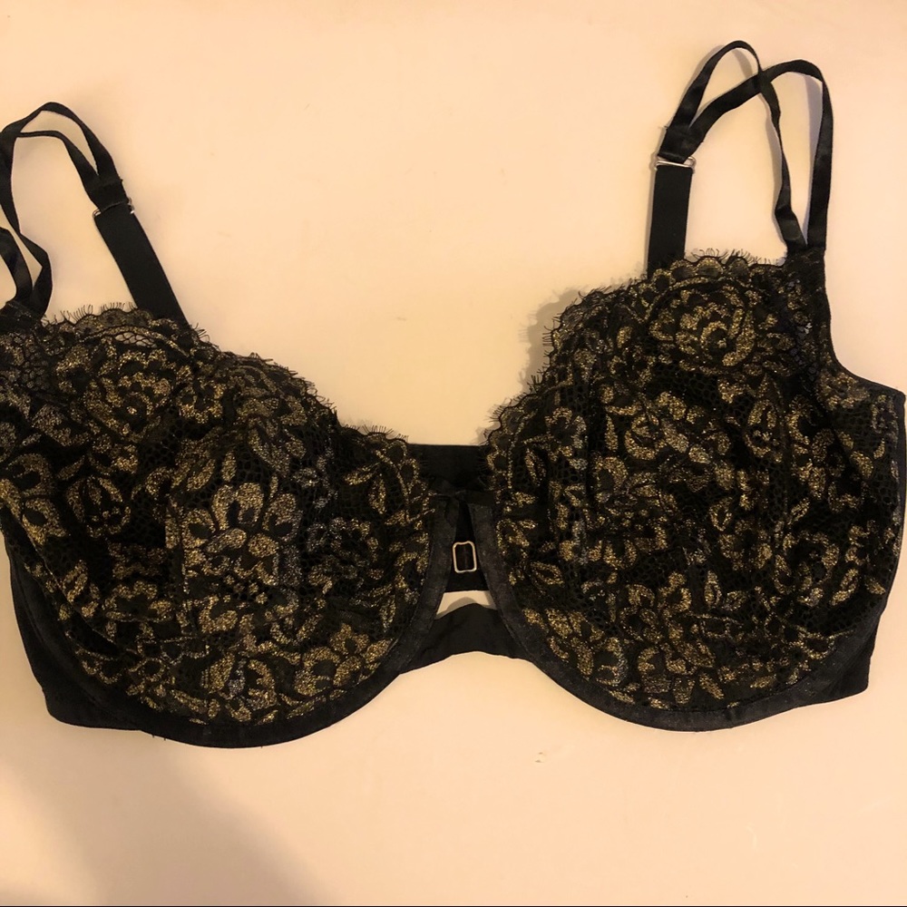 Cacique Black & Gold Lace Bra Size: 40H